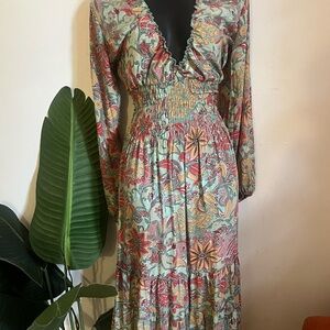 Free People Green Smocked Tiered Sundress